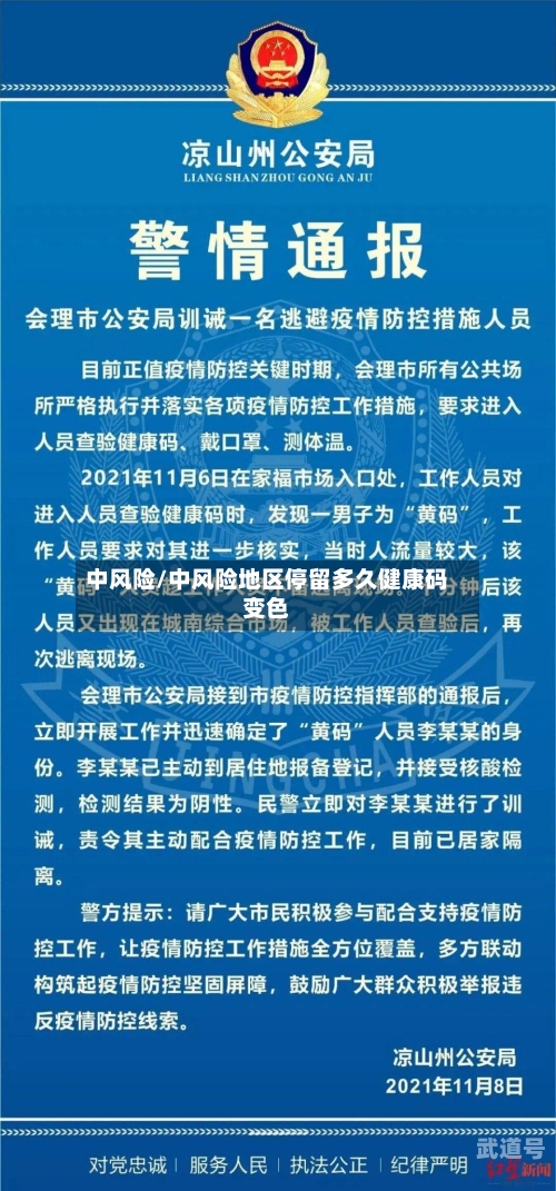 中风险/中风险地区停留多久健康码变色